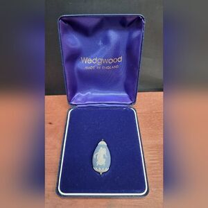 Vintage Wedgwood Jasperware Blue White "Dancing Hours" Egg Pendant